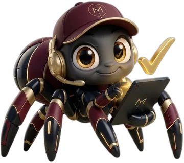 Proxy, the Mandate Proxy spider, tapping a gold check mark on its tablet.